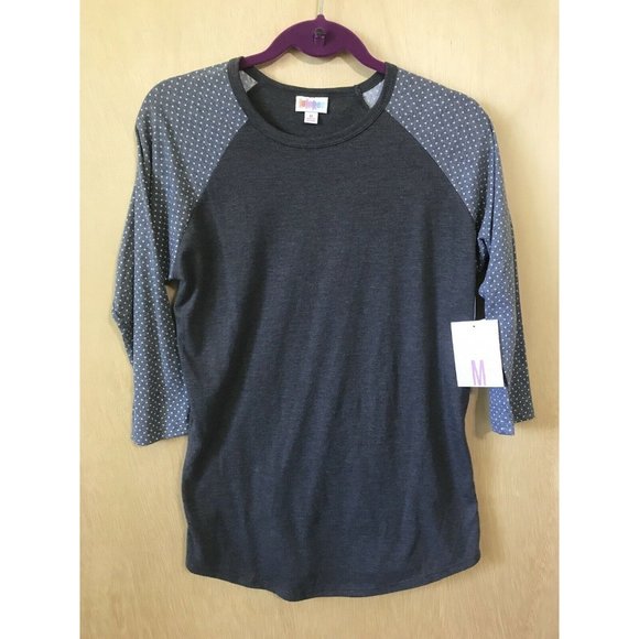 LuLaRoe Gray and Blue Polka Dot Blouse - Picture 1 of 4